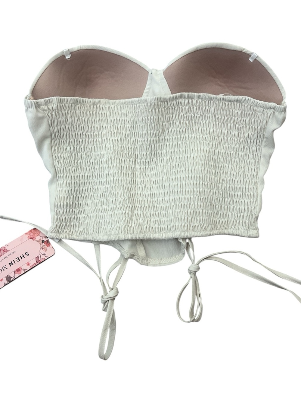 White Lace-Up Bustier Crop Top - Women's Top - Picture 3 of 3
